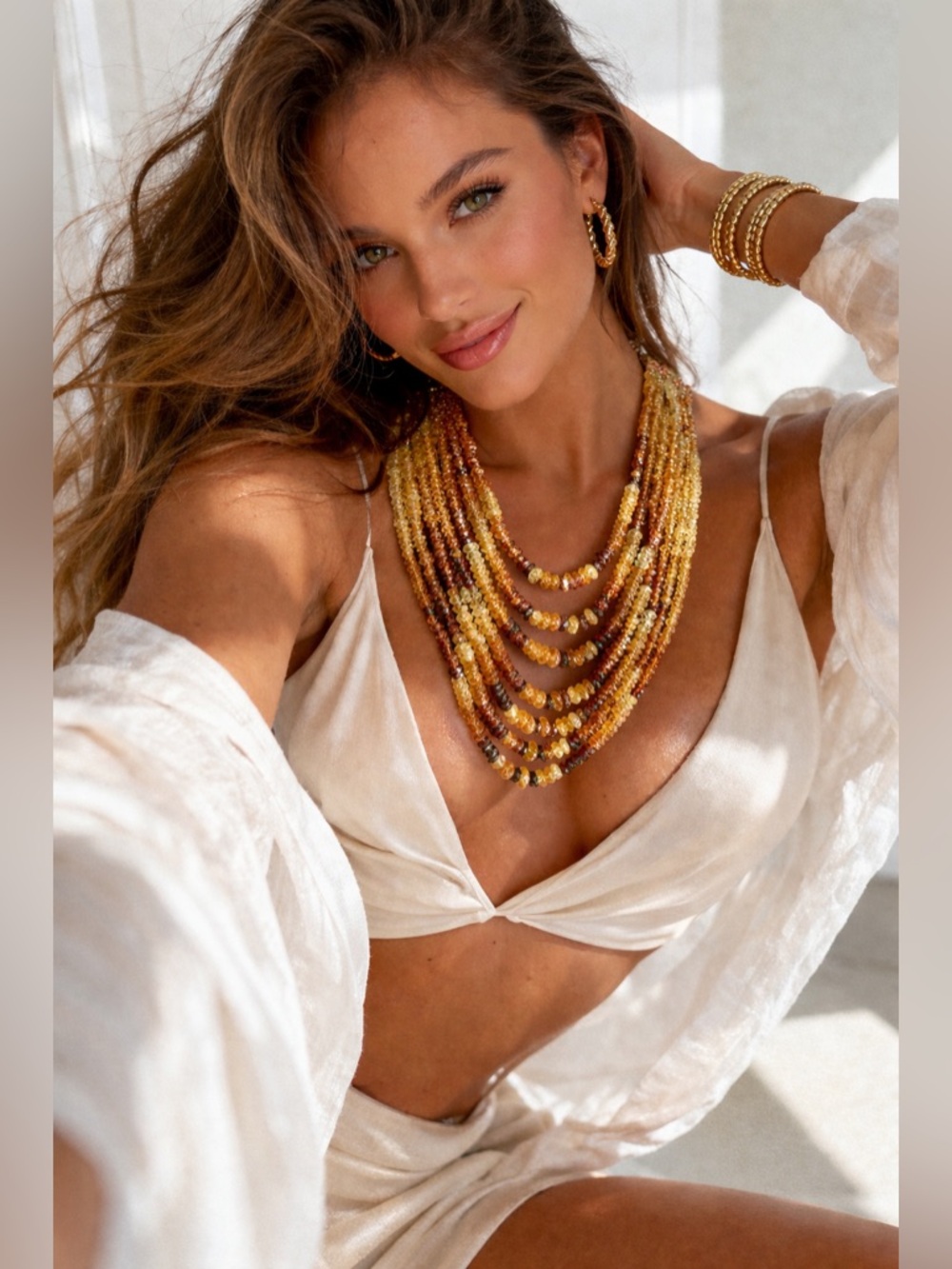 AAA Citrine Multi Strand Necklace 7 Layer Faceted Gemstone Statement
